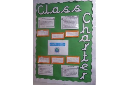 RRSA Class Charter Displays. Collage of text scrolls on green background.