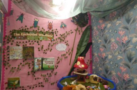 Y1 Reading Corner. Enchanted woodland theme.