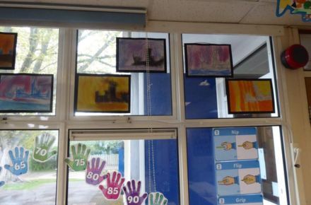 Y1 Art. Pictures on window.