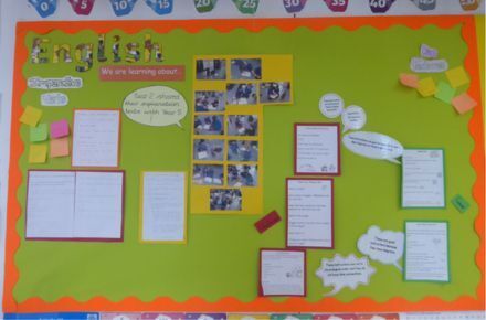 Y2 English. Green and orange poster.