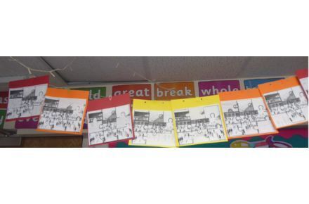 Y2 Art. Jigsaw art hanging up.