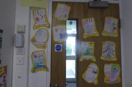 Y4 PSHE. Art work on back of classroom door.