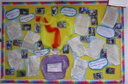 Y4 Writing. Yellow poster and artwork.