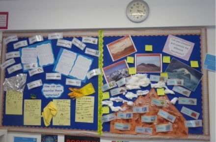 Y5 Science and Geography. Posters describing materials and mountains.