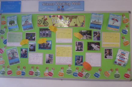 Y5 Science working wall on forces.