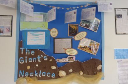 Y6 English Art. Poster showing the Giants Necklace.