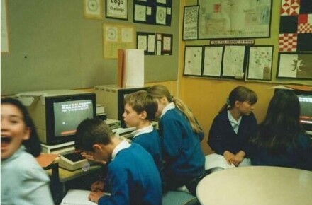 Working in the ICT Suite 1997. Pupils at computers.