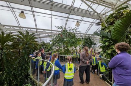 20 Y3 RHS Wisley Trip. Group of pupils in green house.