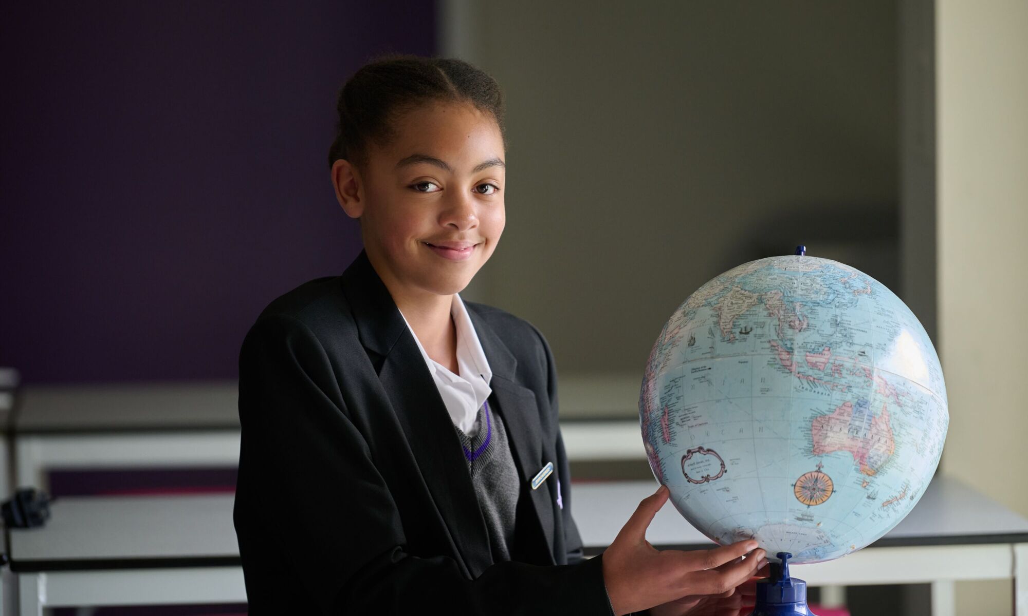 Fulham Cross pupil with globe