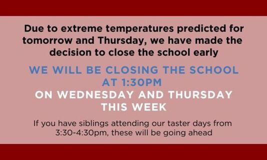 Early 1:30pm Closure for Wed 24th and Thurs 25th June