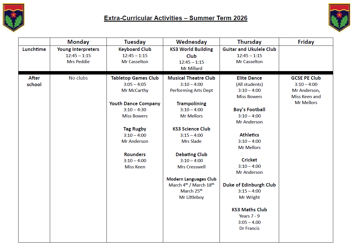 Extra Curricular Summer Term