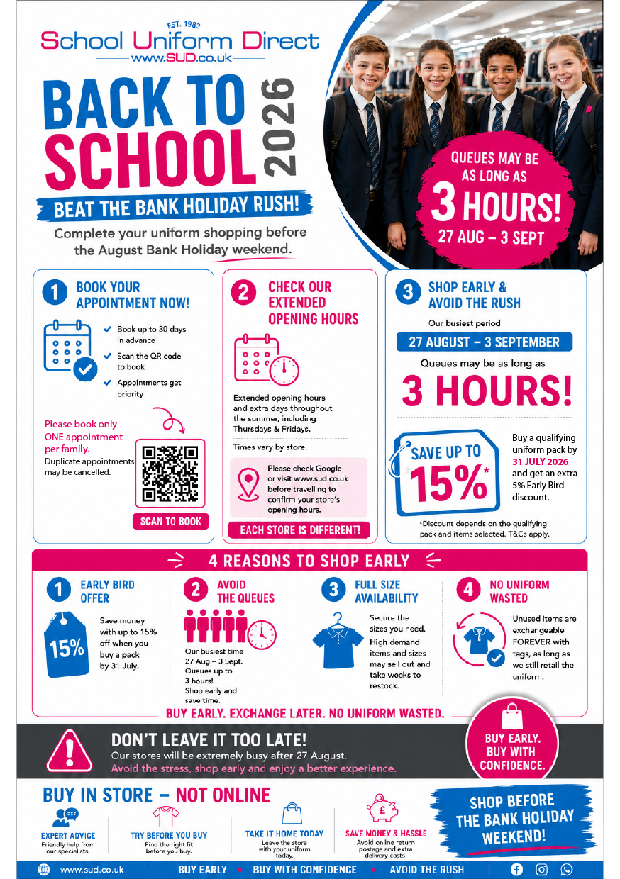 SUD Back to School Bank Holiday 2026