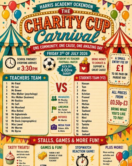 The Charity Cup Carnival: Friday 3rd July, 3.30pm
