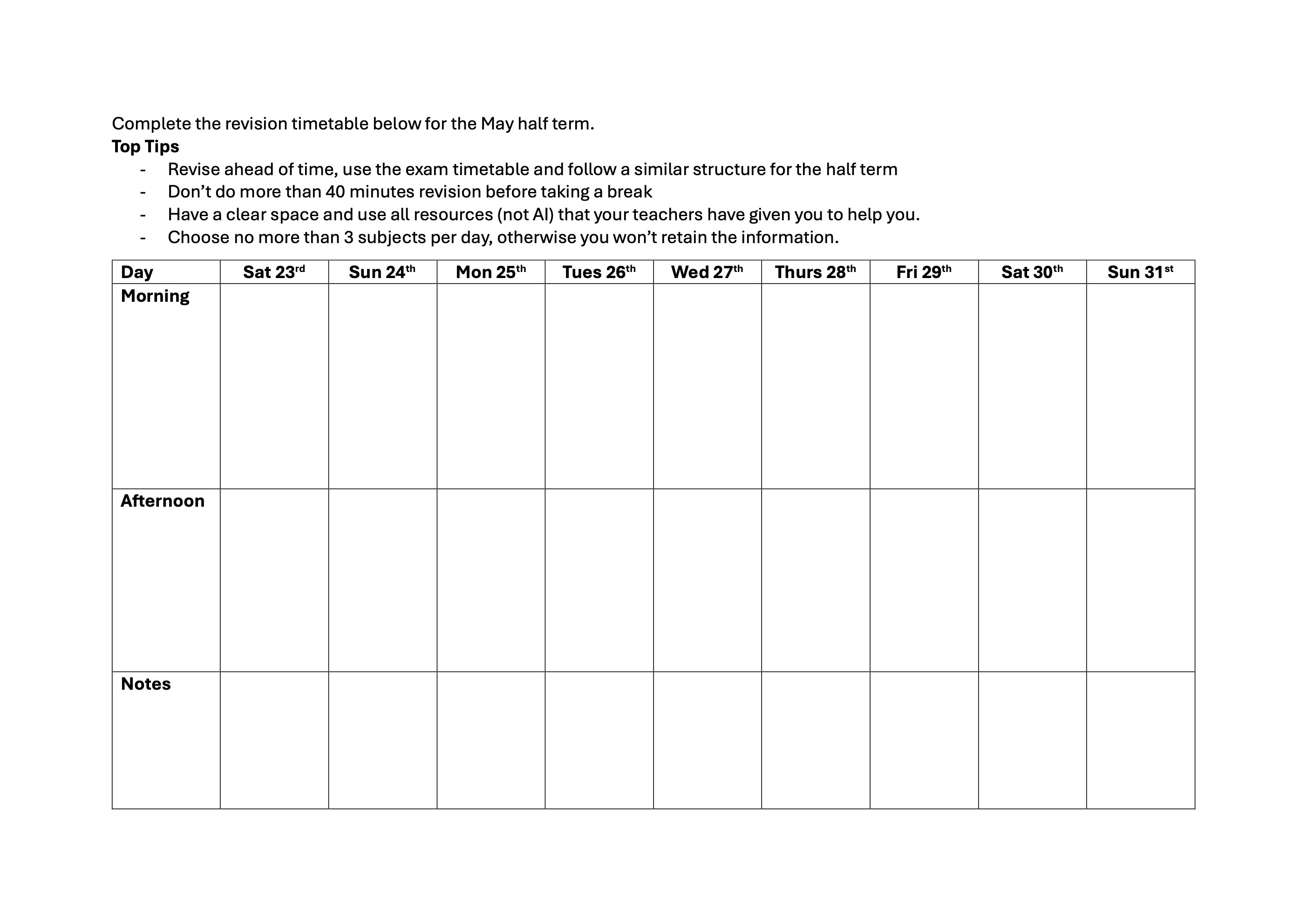 Revision TT KS3 June exams