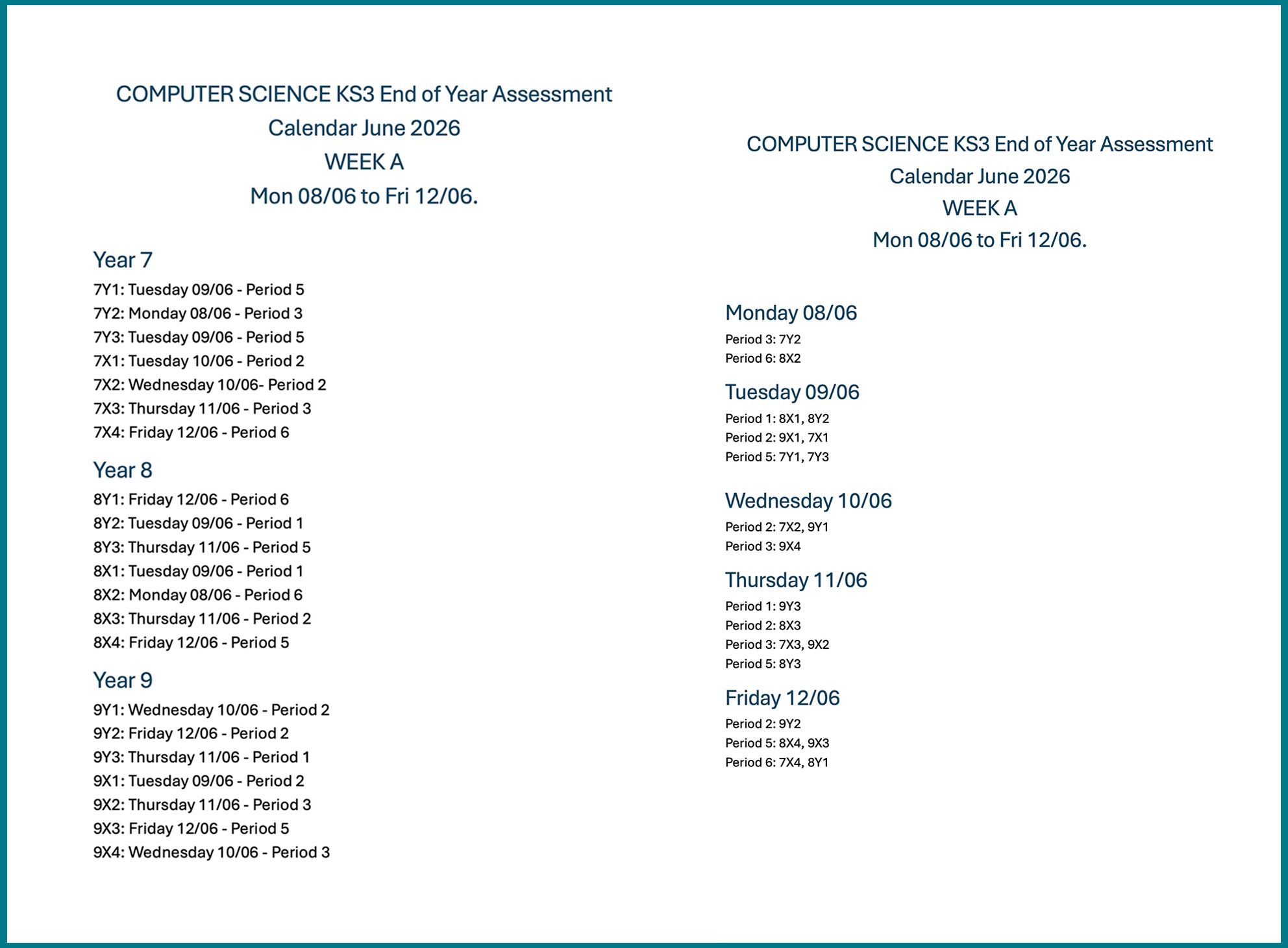 KS3 Assessment Dates1