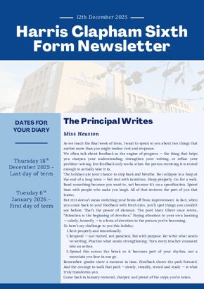 Sixth Form Newsletter