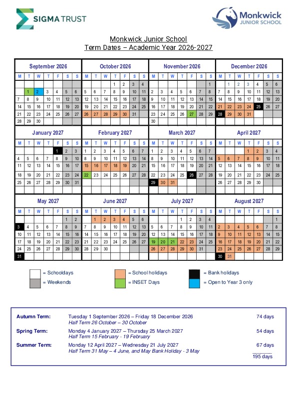 MJS School Term Dates 2026 2027